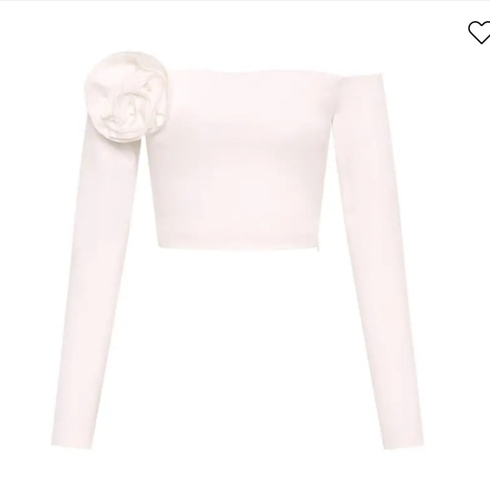 NICHOLAS Elaina Off The Shoulder Top Solid Milk Crop rosette Revolve S
